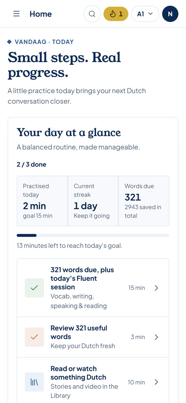 Dag voor Dag on a phone: the Today screen