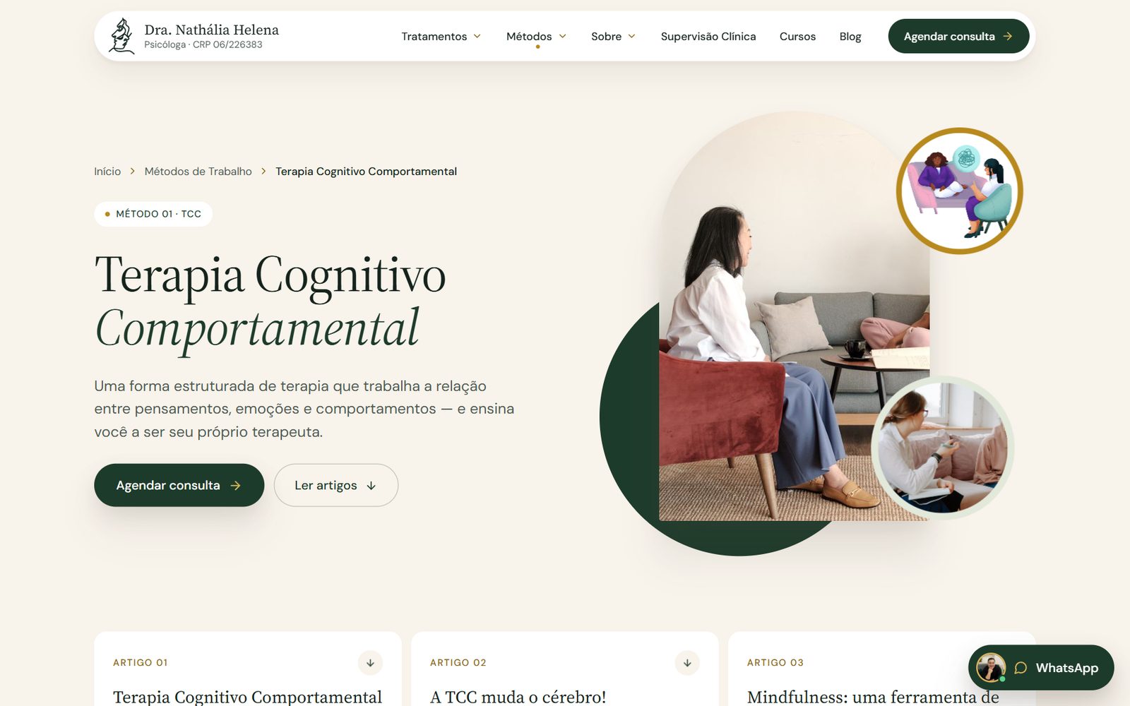 Treatment page for Cognitive-Behavioural Therapy with an illustration and article links