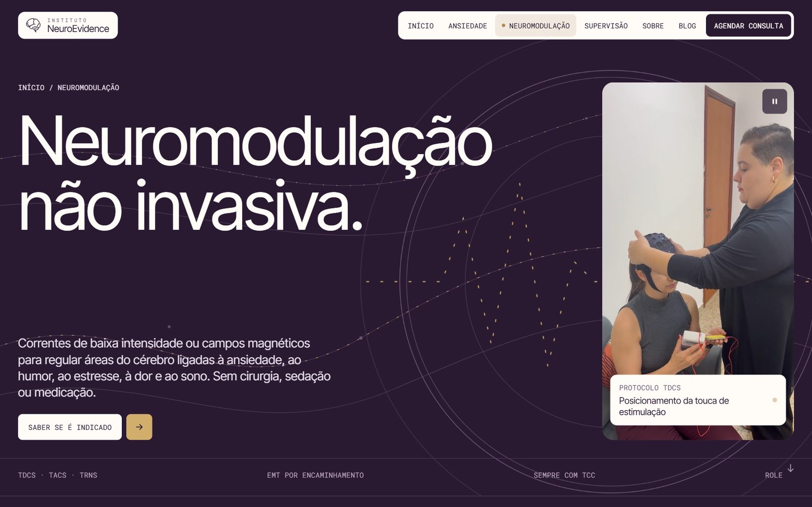 The neuromodulation page with a video of a tDCS session
